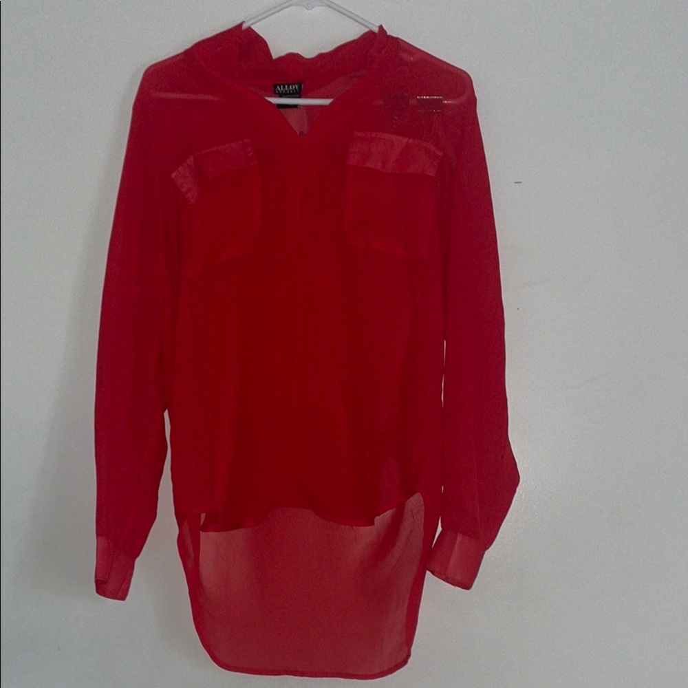 Alloy Red Sheer Long Sleeve Blouse size Large